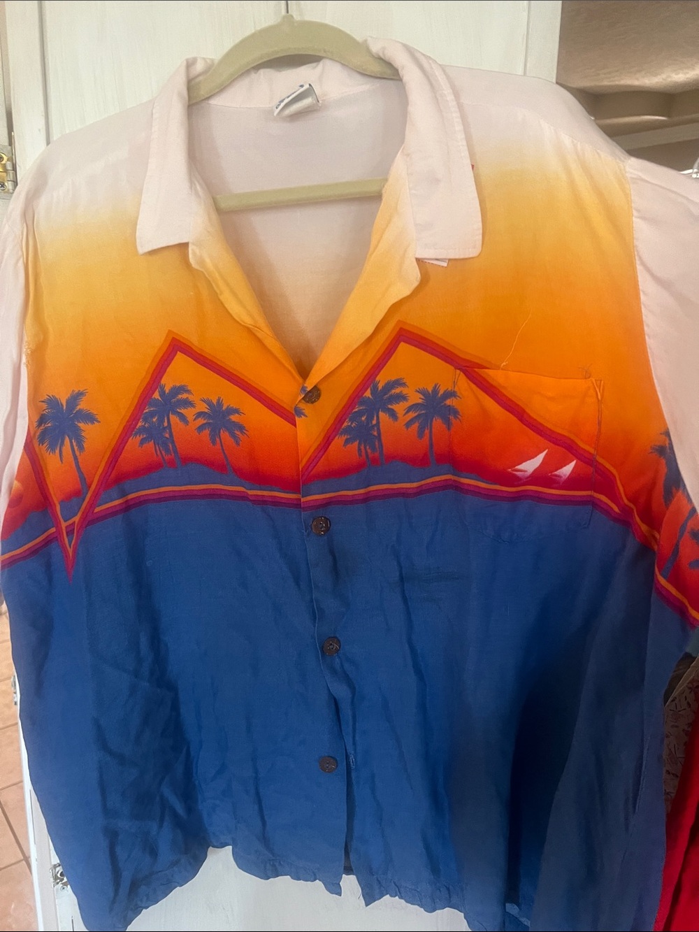 Vintage Men's off shore Palm ocean Print button up sz 2X see description